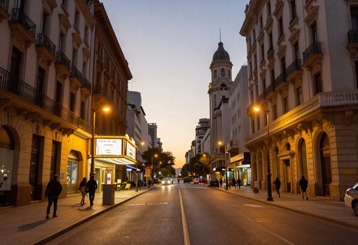 Avenida Corrientes en Buenos Aires al atardecer