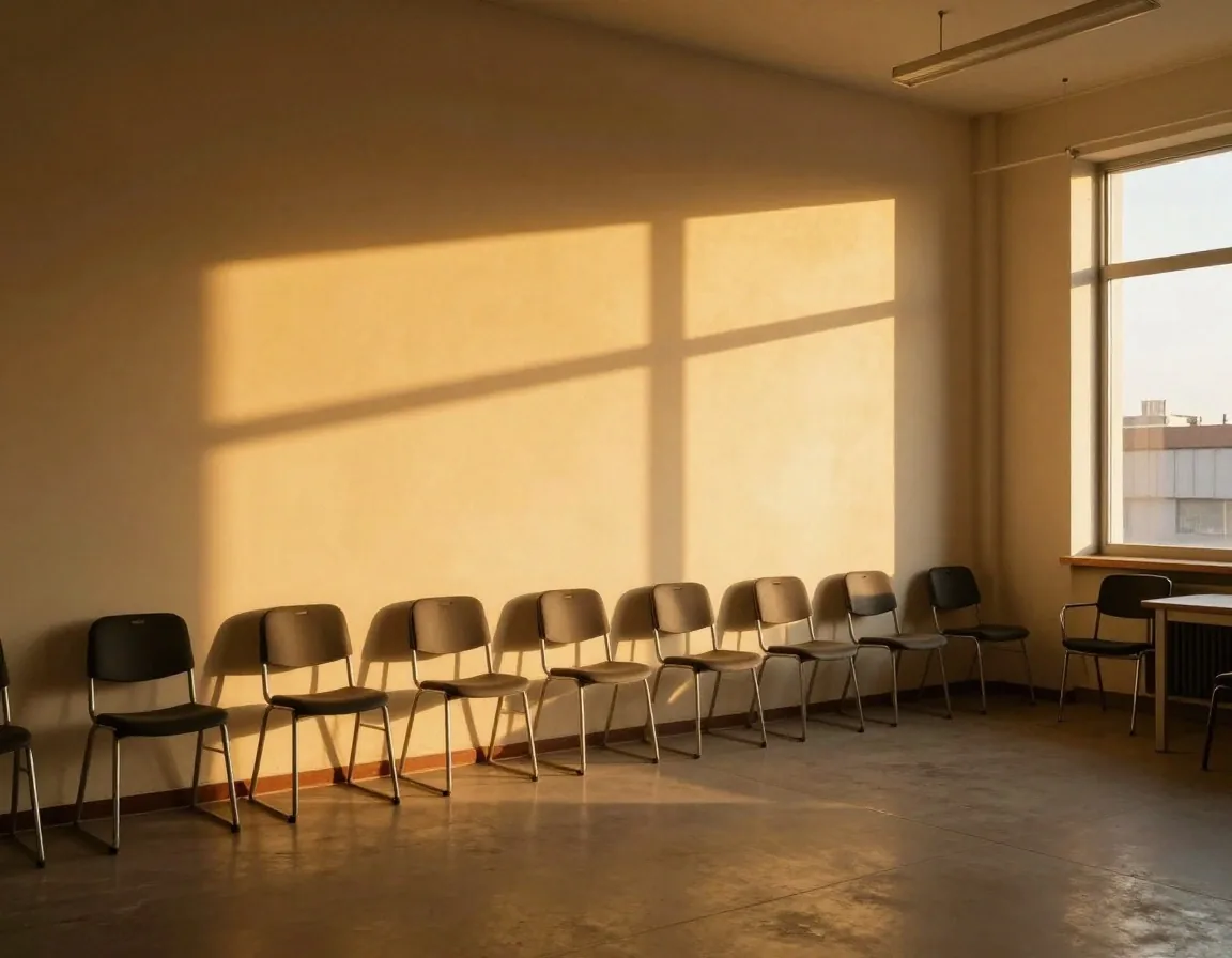 Pared del taller con rutas de estudio a la luz del atardecer
