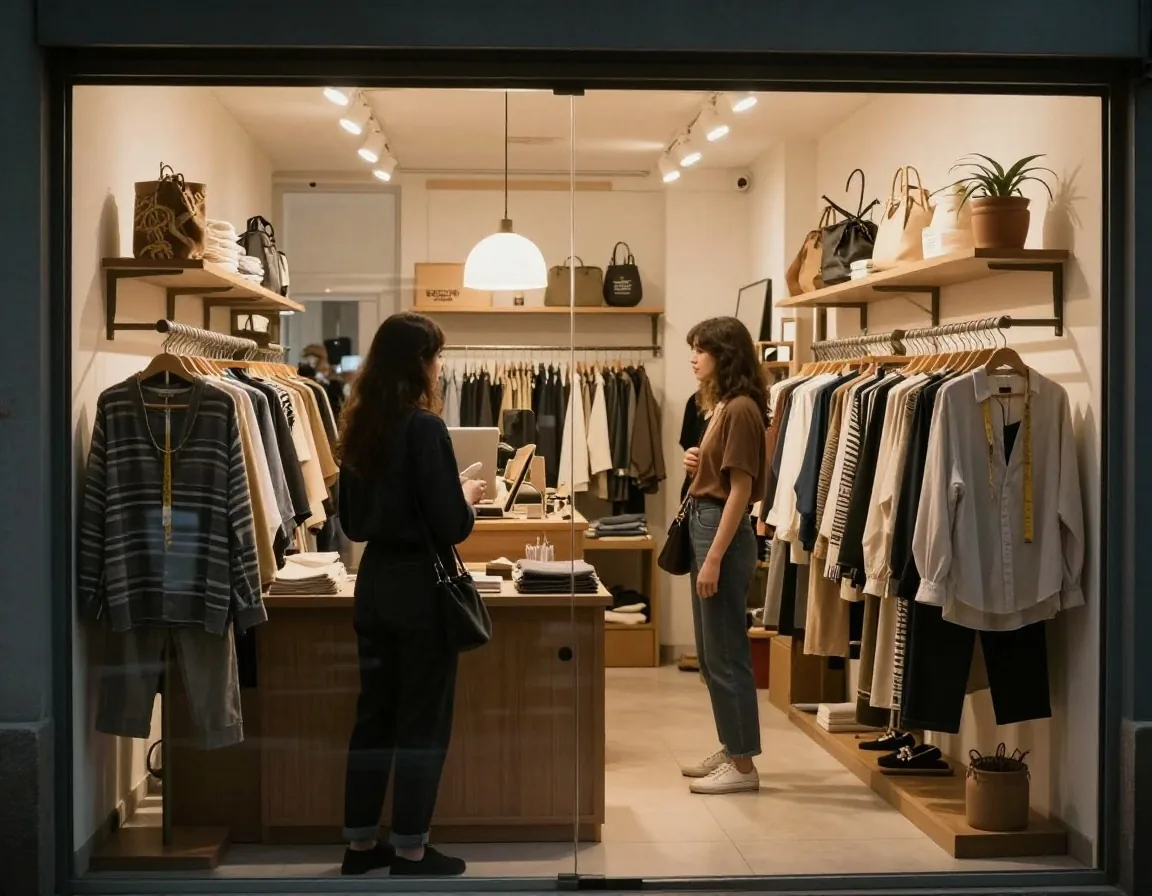 Diseñadora probando prototipo con clientas reales en un comercio