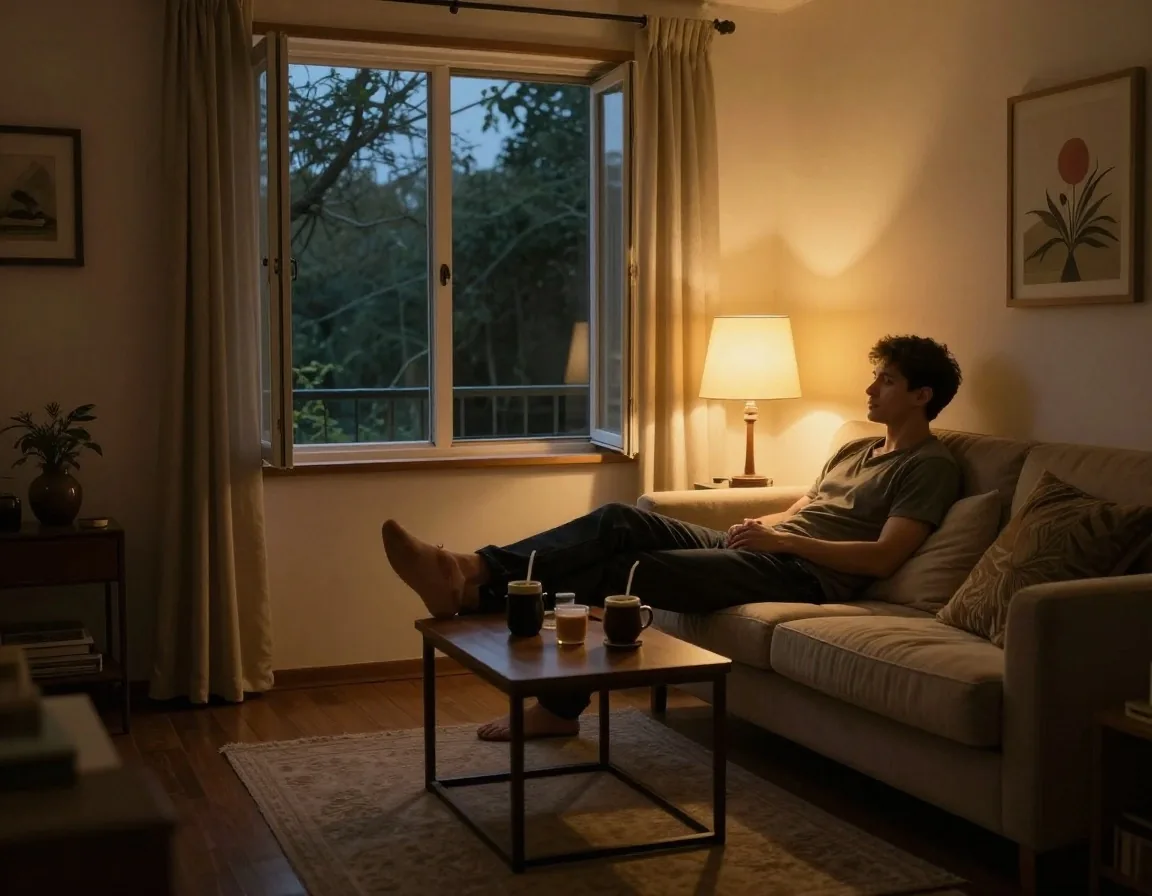Estudiante de datos trabajando de noche en su casa