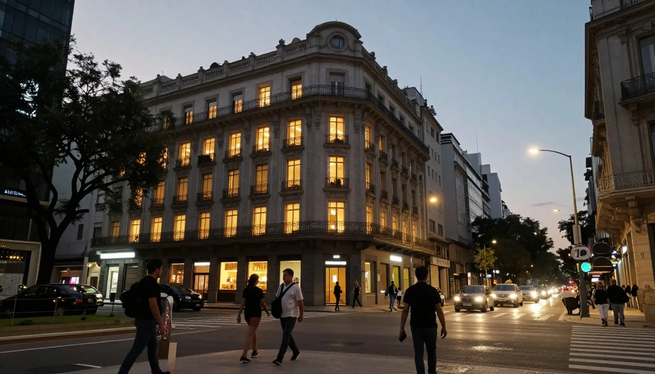 Avenida Corrientes al atardecer en Buenos Aires