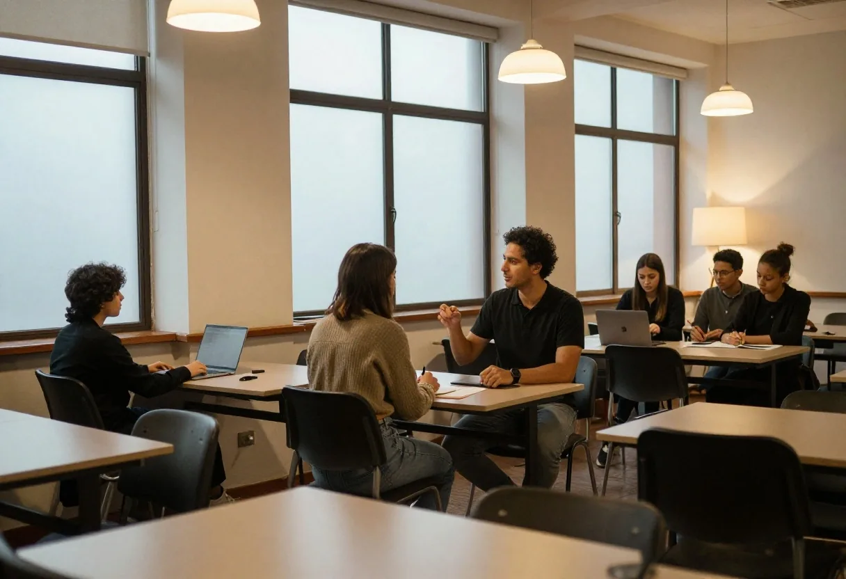Mentores y estudiantes en reunión de seguimiento